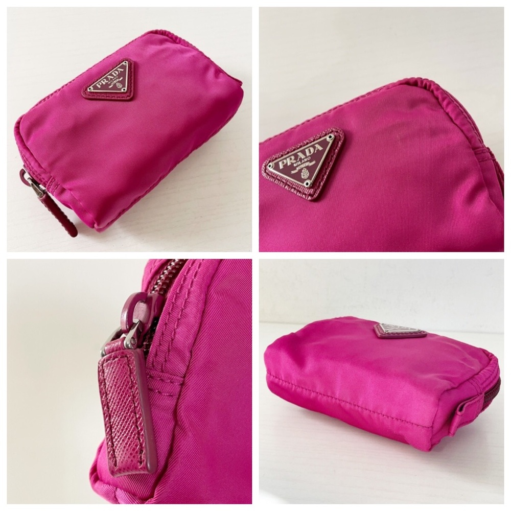 Prada rare mini pouch hot pink nylon triangle logo cosmetic bag - Picture 4 of 9